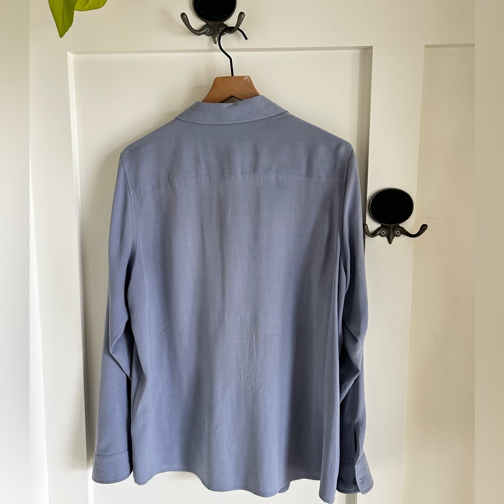 Silk Button Down Blouse Soft Blue French Minimal Classic - Picture 4 of 7